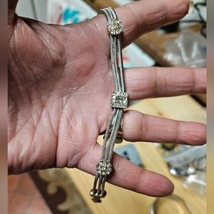 Vintage Dillard's Silver-tone 3-Strand Chain and Rhinestone Bracelet